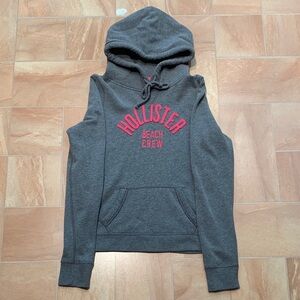Hollister Women's Charcoal Gray Beach Crew Graphic Pink Hoodie Sweatshirt